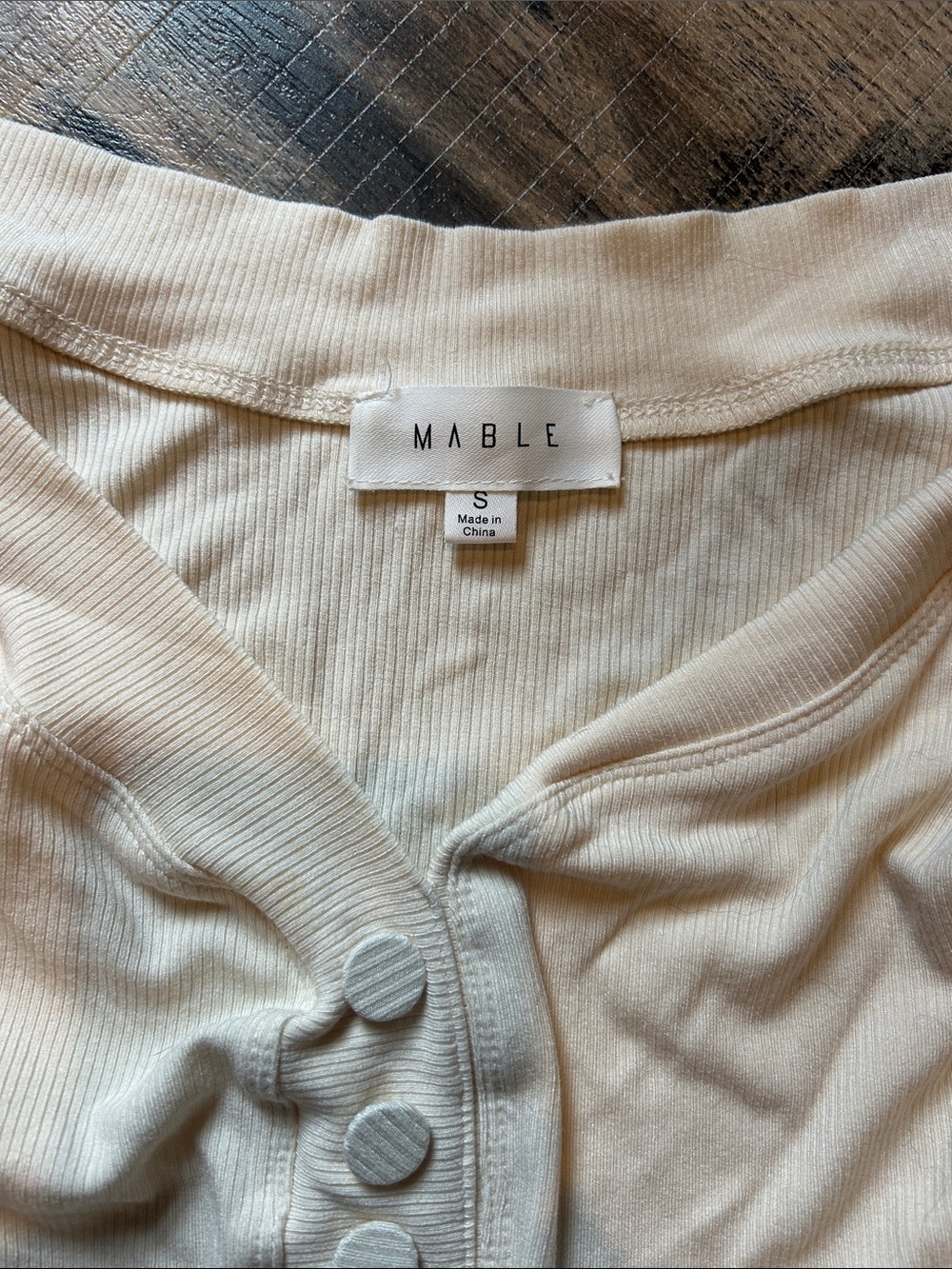 Washed Cream Off-Shoulder Ribbed Crop Top with Button Detail - Picture 3 of 4